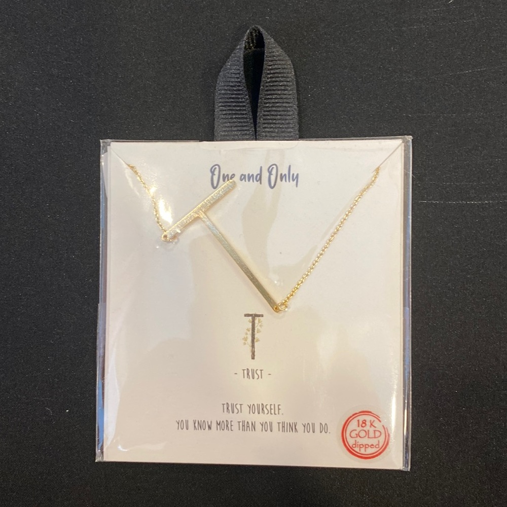 18K gold dipped “T” necklace.
